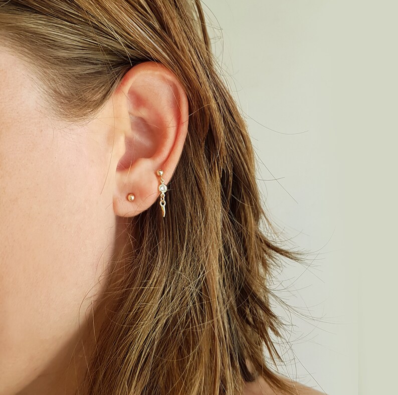 Solid gold earring 14K gold dangle earrings Real gold charm Etsy