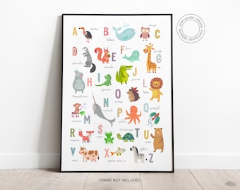 Personalised Portuguese ABC Animal Print | Alphabet Alphabet Poster | Nursery Wall Art | Kids Gift