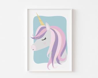 Whimsical Unicorn Print | Magical Nursery Wall Art | Girls Room Decor | Pastel Colours