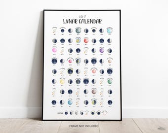 2027 Lunar Calendar Print | NORTHERN Hemisphere | Illustrated Moon Phases & Full Moon Names | Shows Eclipses, Meteor Showers and Supermoons