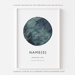 Star Map Night Sky Personalised Print, Celestial Gift, Wedding Gift, 1st Anniversary Gift , Engagement Gift, Valentine's Day Gift Moody