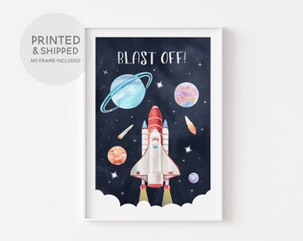 Space Rocket Print, Space Poster, Rocket Aquarelle, Space Theme Décor, Outer Space Print, Nursery Wall Art, Galaxy Theme