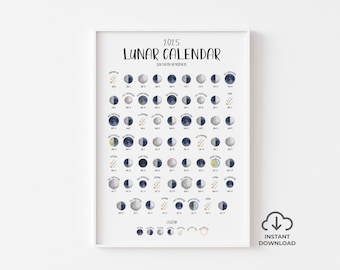 2025 Lunar Calendar DOWNLOAD | SOUTHERN Hemisphere | Illustrated Moon Phases, Full Moons, Eclipses & Meteor Showers | Multiple Sizes