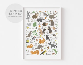 WOODLAND ALPHABET Print, ABC Poster, Nursery Wall Art, Nursery décor, Kids Room Décor, Animal Alphabet, Woodland theme nursery