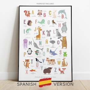 SPANISH Animal Alphabet, Personalised Animal ABC, Nursery Wall Art, Christening Gift, New Baby Gift, Nursery Décor, ABC Poster