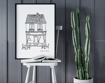 Paris Café Line Art Print – French Travel Wall Art – Various Colours