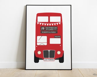 London Wedding Bus Print, Personalised Wedding Bus, Wedding Gift, Anniversary gift, Routemaster Bus, London Bus