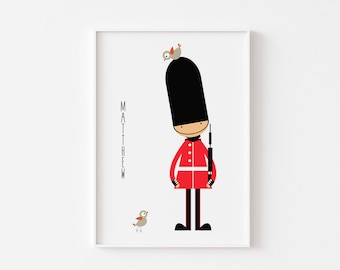 London Grenadier Guard Print, London Soldier wall art, Nursery décor, London theme décor , Boys Room Décor, London Wall Art, Personalised