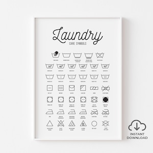 Laundry Symbol Guide, Laundry Room Decor, Washing Symbols, Utility Room Print, Laundry Instructions, Laundry Wall Art, Download