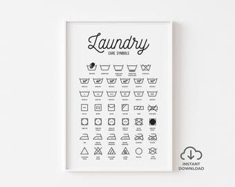 Wassymboolgids, wasruimtedecor, wassymbolen, print bijkeuken, wasinstructies, wasmuurkunst, download