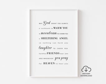 Irish Blessing Printable, May god grant you always, Baptism Gift, Gift for Godson, Gift for Goddaughter, Christening present, Nursery decor