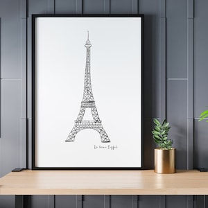 EIFFEL TOWER Print from sketch, Paris Wall Art, Teen Girl Wall Art, Girl's room décor, Line Art, Paris Travel Poster