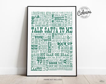 South African Words and Phrases Print | SA Sayings Wall Art | SAFFA Slang poster | Expat Gift | Typography Poster