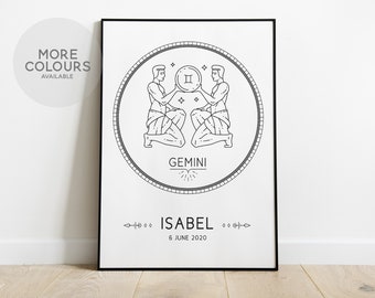 Personalised ZODIAC Wall Art, Star Sign Print, Astrology Gift, Taurus Gift, Horoscope Print, Gemini Gift