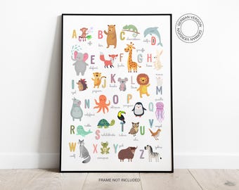 Personalised German ABC Animal Print | Alphabet Poster Deutsch | Nursery Wall Art | New Baby Gift