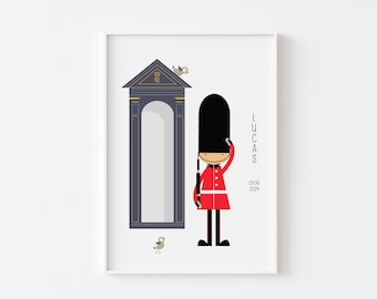 London Sentry Guard, Nursery décor, Birth Print, London theme nursery, London Wall Art, Royal Guard, Boys Room Décor