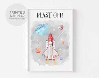 Space Rocket Print, Space Wall Art Print, Space Shuttle Watercolour, Space theme nursery, Outer Space Poster, Rocket Poster