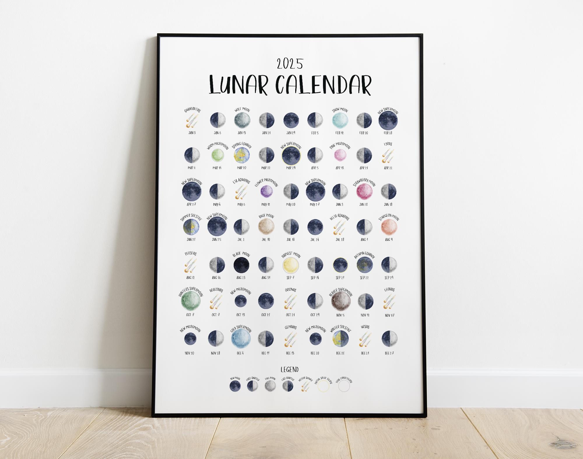 2025-lunar-calendar-northern-hemisphere-full-moon-planner-moon-phase-print-meteor-shower-dates-moon-lover-moon-gift-idea-lunar-phases-etsy