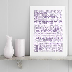 BRITISH Words and Phrases, British Sayings Wall Art, Typographical Print, Expat Gift Idea, English Slang, Humorous English Phrases afbeelding 6