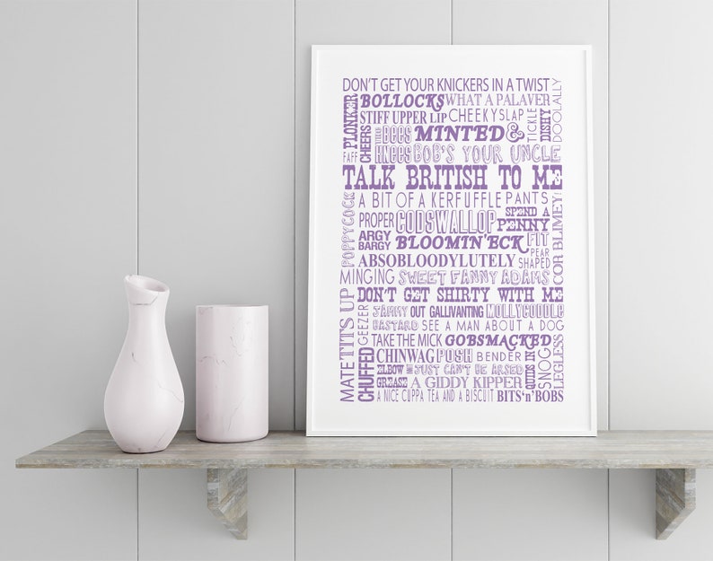 BRITISH Words and Phrases, British Sayings Wall Art, Typographical Print, Expat Gift Idea, English Slang, Humorous English Phrases afbeelding 6