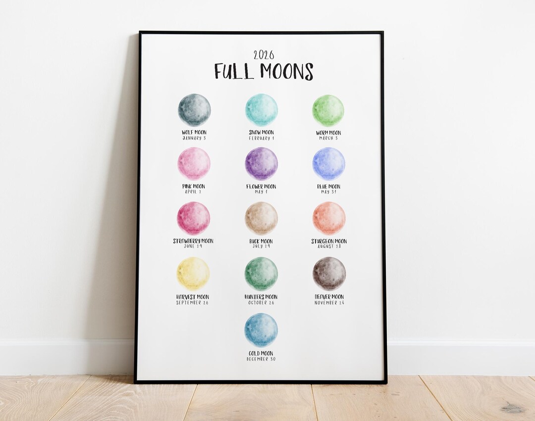 Full Moon Calendar 2026, Moon Wall Art, Astronomy Gift, Moon Lover Gift ...