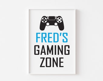 Personalised GAMING ZONE Wall Art Print, Gaming Poster, Gamer Wall Art, Game Room Décor, Gift for Boys, XBox , PlayStation