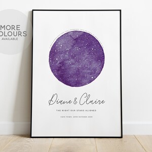 Star Map Night Sky Personalised Print, Celestial Gift, Wedding Gift, 1st Anniversary Gift , Engagement Gift, Valentine's Day Gift image 2
