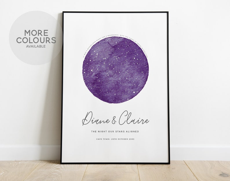 Star Map Night Sky Personalised Print, Celestial Gift, Wedding Gift, 1st Anniversary Gift , Engagement Gift, Valentine's Day Gift image 2