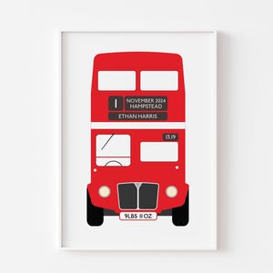 Personalised London Bus Print | Custom Birth Details Print | London Theme Nursery décor | New Baby Gift | Christening Gift