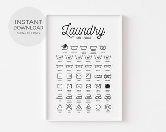 Laundry Symbol Guide, Laundry Room Decor, Washing Symbols, Utility Room Print, Laundry Instructions, Laundry Wall Art, Download