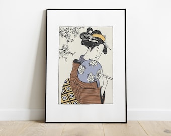Geisha Wall Art Print | Vintage Japanese Artwork Remastered | Japandi Boho Decor | Oriental Style Poster