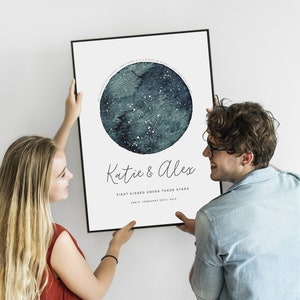 Impression personnalisée de carte des étoiles, ciel nocturne, cadeau céleste, cadeau de mariage, cadeau de 1er anniversaire, cadeau de fiançailles, cadeau de la Saint-Valentin
