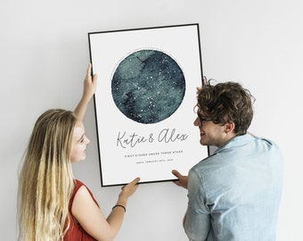 Star Map Night Sky Personalised Print, Celestial Gift, Wedding Gift, 1st Anniversary Gift , Engagement Gift, Valentine&#39;s Day Gift