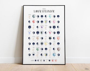 2026 Lunar Calendar Print | NORTHERN Hemisphere | Illustrated Moon Phases & Full Moon Names | Shows Eclipses, Meteor Showers and Supermoons