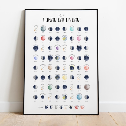 2026 Lunar Calendar Print | NORTHERN Hemisphere | Illustrated Moon