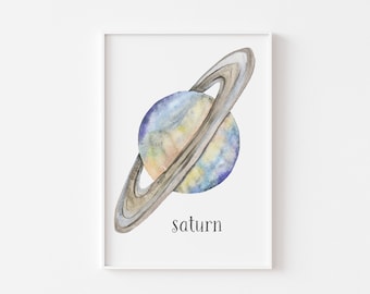 PLANET SATURN Wall Art Print, Jupiter Watercolour Print, Space Theme, Galaxy Theme, Kid's Room décor, Nursery décor, planets