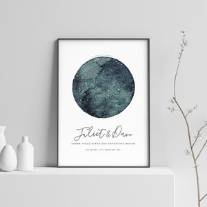 Star Map Night Sky Personalised Print, Celestial Gift, Wedding Gift, 1st Anniversary Gift , Engagement Gift, Valentine's Day Gift image 4