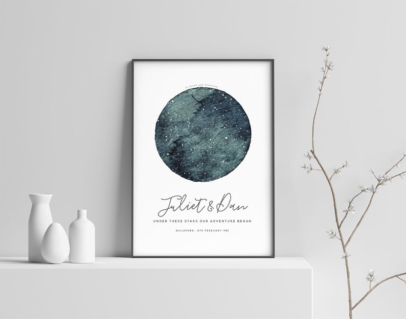 Star Map Night Sky Personalised Print, Celestial Gift, Wedding Gift, 1st Anniversary Gift , Engagement Gift, Valentine's Day Gift image 4