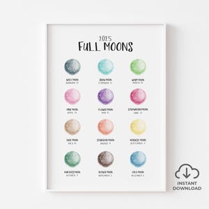 Moon Wall Art, Moon calendar 2025, Full Moon Printable, Astronomy Gift, Moon lover gift idea, Full Moon Names, Instant Download