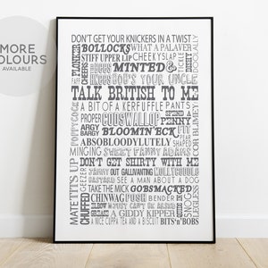 BRITISH Words and Phrases, British Sayings Wall Art, Typographical Print, Expat Gift Idea, English Slang, Humorous English Phrases afbeelding 1