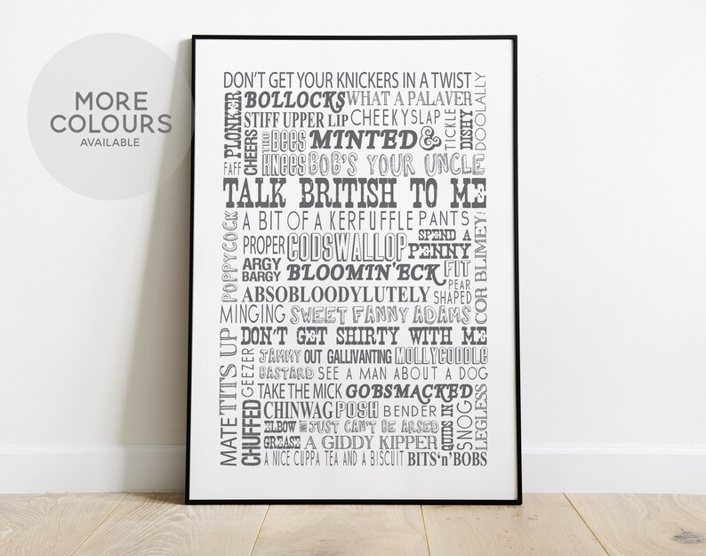 BRITISH Words and Phrases, British Sayings Wall Art, Typographical Print, Expat Gift Idea, English Slang, Humorous English Phrases afbeelding 1