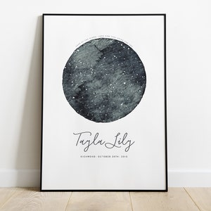 Impression personnalisée de carte des étoiles, ciel nocturne, cadeau céleste, cadeau de nouveau-né, cadeau de fête des mères, ciel nocturne d'anniversaire, idées cadeaux spéciales d'anniversaire