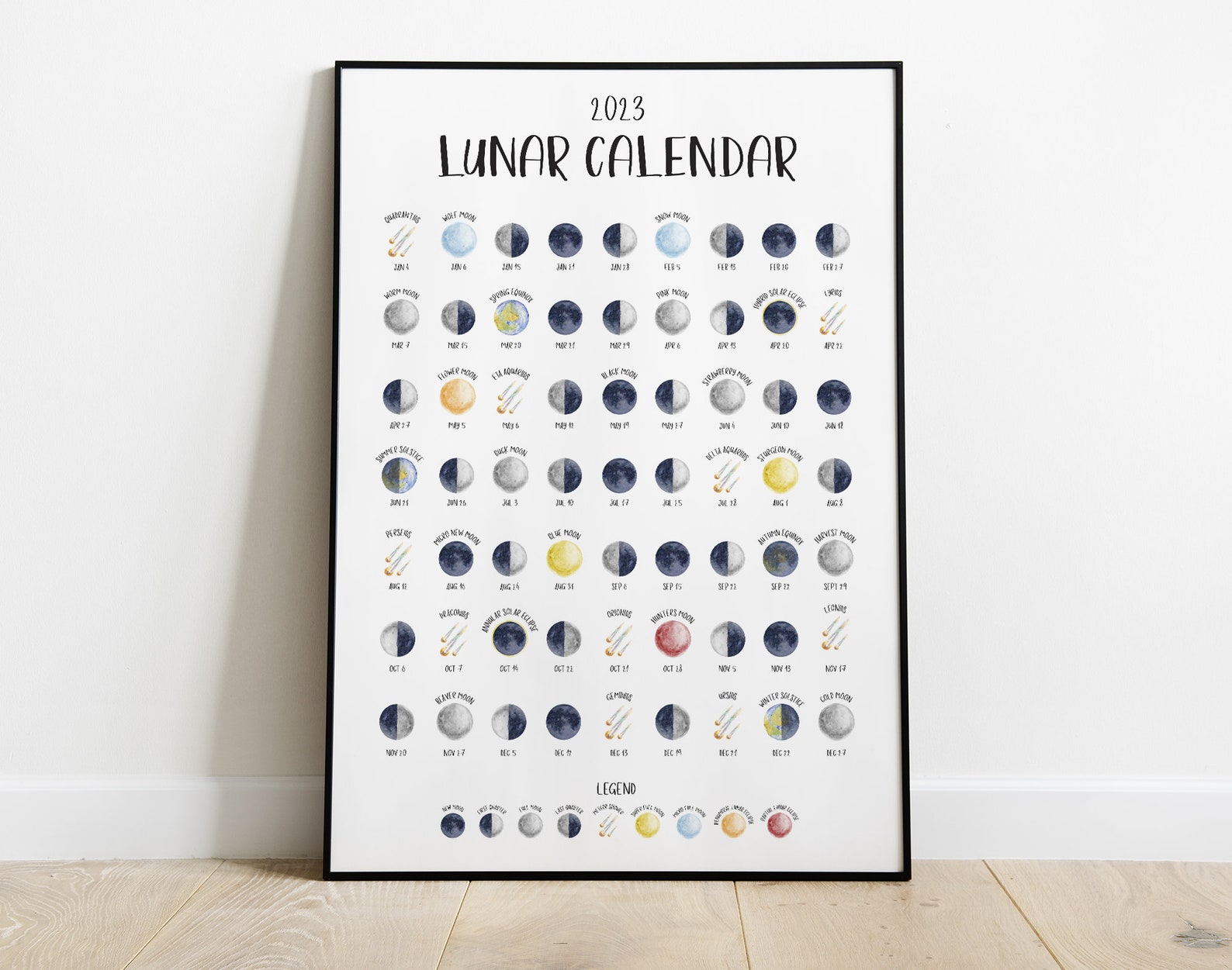 2023 Lunar Calendar Full Moon Planner Moon Phase Print - Etsy Australia