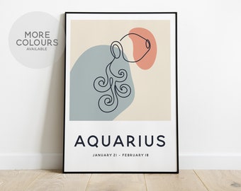 Aquarius Zodiac Print, Aquarius Star Sign Print, Astrology Gift, Zodiac Gift, Astrology Print, Horoscope Print, Line Art, Abstract, UNFRAMED