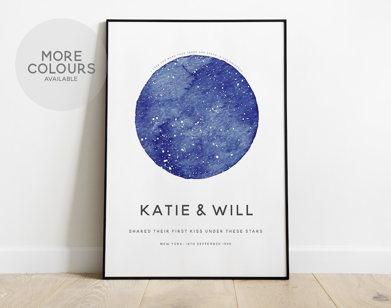 Star Map Night Sky Personalised Print, Celestial Gift, Wedding Gift, 1st Anniversary Gift , Engagement Gift, Valentine's Day Gift image 3