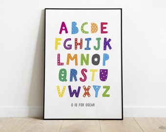Personalised Scandi ALPHABET Print, Typographic Art, Nursery décor, Alphabet Art, Kid's Alphabet Wall Art