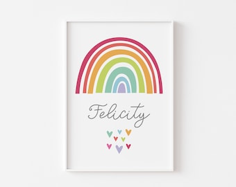 Personalised Rainbow Print, Rainbow Name Art, Nursery Décor, Girls room décor, Nursery wall Art