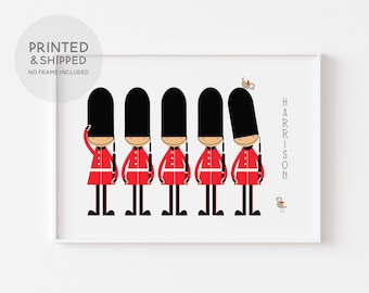 Personalised London Soldiers Print, Royal Guards, Grenadier Guards, Boys Nursery décor, London theme nursery, London Wall Art