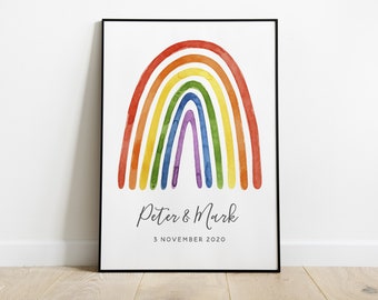 Personalised Rainbow Pride Wall Art, LGBTQ Anniversary or Wedding Gift