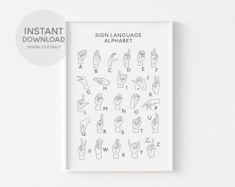 ASL Sign Language Print, Sign Language Alphabet, Signing Alphabet, American Sign Language Poster, Printable